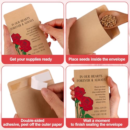 100 Funeral Favors for Celebration of Life Memorial Seed Packets Envelopes | Funeral Supplies for Guests Thank You Sympathy Gifts Loss of Loved One Memorial Rose Seed Packets Envelopes Gifts No Seeds