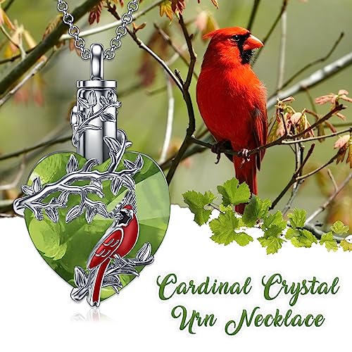 PELOVNY Urn Necklace for Ashes 925 Sterling Silver Butterfly Dragonfly Bee Phoenix Hummingbird Urn Necklaces Animal Crystal Cremation Jewelry for Ashes Cat Dog Pet Memorial Gifts - color: 08-Cardinal Urn 2