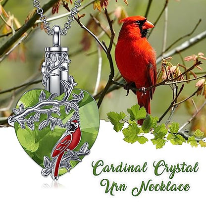 PELOVNY Urn Necklace for Ashes 925 Sterling Silver Butterfly Dragonfly Bee Phoenix Hummingbird Urn Necklaces Animal Crystal Cremation Jewelry for Ashes Cat Dog Pet Memorial Gifts - color: 08-Cardinal Urn 2