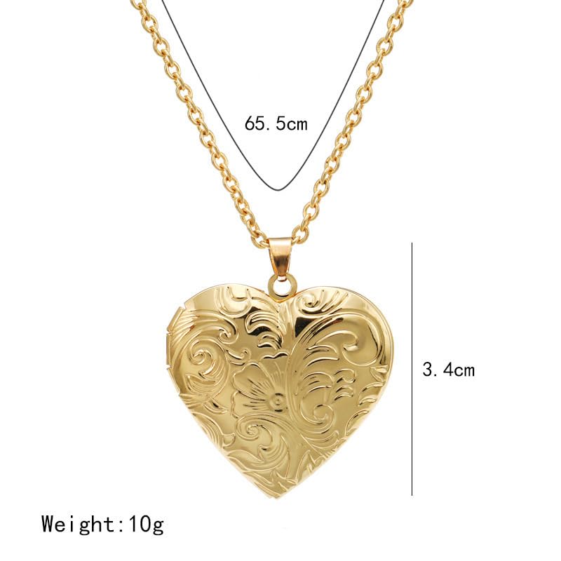 Vintage Engraved Flower Empaistic Photo Locket Pendant Necklaces Dainty Gold Silver Oval Round Heart Locket Hold Photo Picture Clavicle Chain Necklace for Women Men Souvenir Memorial Jewelry - style: Gold D