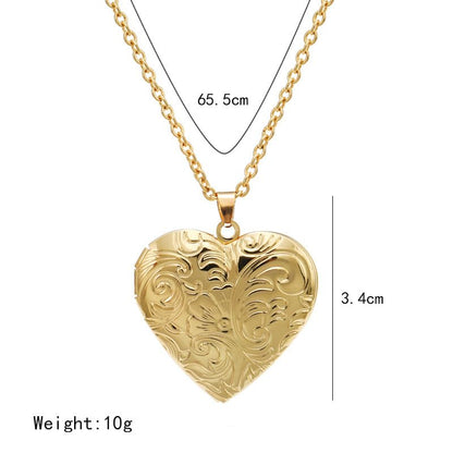 Vintage Engraved Flower Empaistic Photo Locket Pendant Necklaces Dainty Gold Silver Oval Round Heart Locket Hold Photo Picture Clavicle Chain Necklace for Women Men Souvenir Memorial Jewelry - style: Gold D