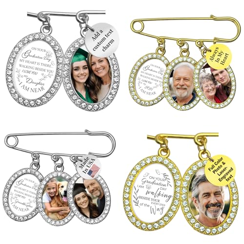 Wedding Bouquet Photo Charms Memorial Custom Boutonniere Bachelor Bridal - style: Graduation Theme - Rhinestone Frame Oval