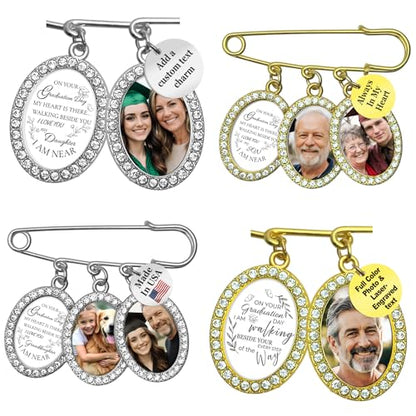Wedding Bouquet Photo Charms Memorial Custom Boutonniere Bachelor Bridal - style: Graduation Theme - Rhinestone Frame Oval