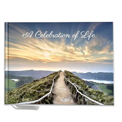 JC Classics Funeral Guest Book | Memorial Guest Book Hardcover | Guestbook for Sign in, Celebration of Life Memorial Service with Memory Table Card Sign Included (Mountain Top) - style: Mountain Top