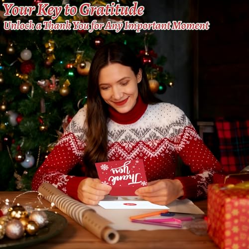 300 Pack Christmas Thank You Cards with Envelopes and Matching Stickers, 4.5x5.55 Inches Greeting Cards, Red Snowflake Thank you Cards for Xmas Wedding Graduation Business and Baby Shower - color: Red