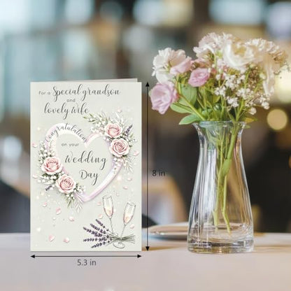 Wedding Card for Grandson and His Wife, Grandson Wedding Card from Grandparents, Floral Congratulations Cards for Newlyweds - color: Grandson and His Wife Wedding Day