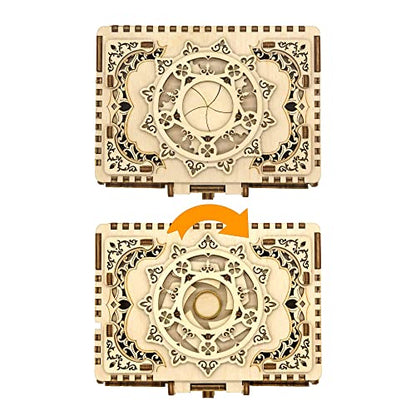 DIY Wooden Music Box Kit 3D Wooden Puzzle for Adults, Mechanical Model Antique Treasure Jewelry Box, Build Your Own Home Decoration Mother's Day Birthday Gift for Women Her