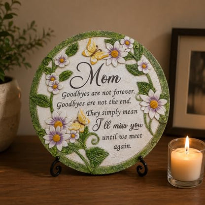 Mom Memorial Stone - Until We Meet Again, Garden Stepping Stones Memorial Gifts for Loss of Mom, Loss of Mother Sympathy Gifts, Memory of Mom Grave Decorations for Cemetery