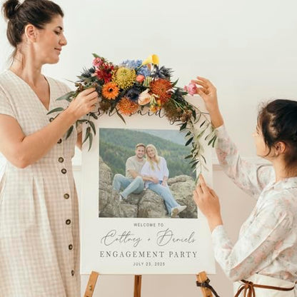 Personalized Engagement Party Welcome Sign with Personalized Photo | Custom Couple Names & Date | Simple White Engagement Backdrop | Waterproof PVC Celebration Board - color: Design 15