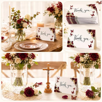 Fumete 50 Set Funeral Thank You Cards, Red Butterfly - style: Red Butterfly