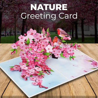 iGifts And Cards Cherry Blossom 3D Pop-Up Card – In Full Bloom 6"x8" | Robins, Pink Flowers, Nature-Inspired Greeting, Mother, Friend, Daughter, Spring Keepsake, Thinking of You Memento, Notecard - color: Cherry Blossom Robins