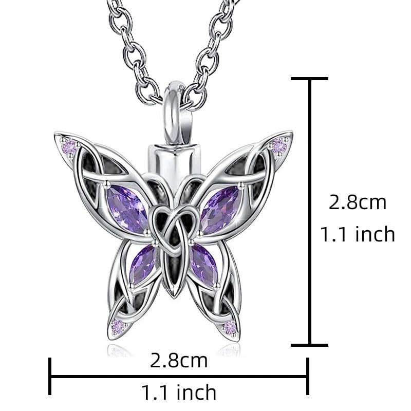Q&D&S Cremation Butterfly Urn Necklace Jewelry for Ashes for Women Stainless Steel Inlaid Crystal Memorial Pendant Human Pet Ash Holder Gift A Loss of Loved Ones - color: purple