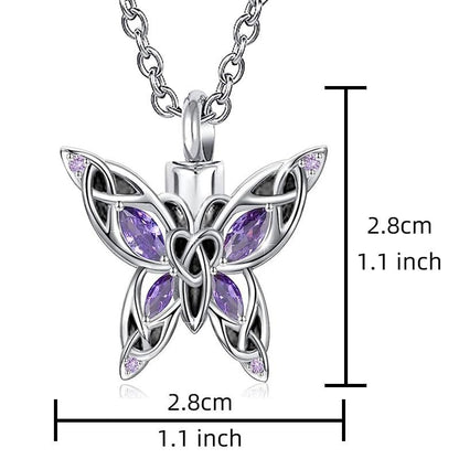 Q&D&S Cremation Butterfly Urn Necklace Jewelry for Ashes for Women Stainless Steel Inlaid Crystal Memorial Pendant Human Pet Ash Holder Gift A Loss of Loved Ones - color: purple