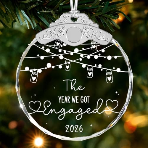 Engaged Ornament - The Year We Got Engaged 2026 - Valentine Gifts for Newly Engaged Couples - Happy Engagement - Fiancé Bride to Be Gifts for Him Her - Glass Hanging Ornament - color: The Year We Got Engaged 2026