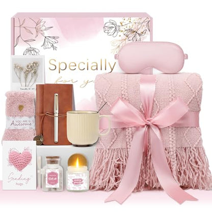 Mothers Day Get Well Gifts for Women Self Care Gift Basket - Birthday Gifts for Women Spa Care Package - Sympathy Inspirational Easter Gift Baskets for Her Mom Friend Wife (Pink) - color: Pink