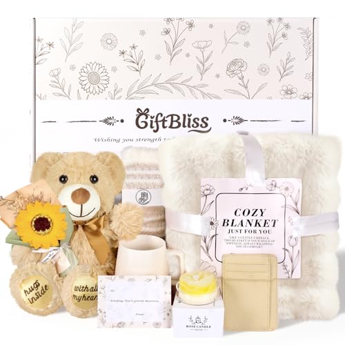 Get Well Soon Gift Basket for Women, Chemo Care Package for Women After Surgery, Thinking of You Sympathy Gift Basket, Spa Gift Set for Her, Hug in a Box with Blanket, Mug, Teddy Bear, Aromatherapy - color: Beige