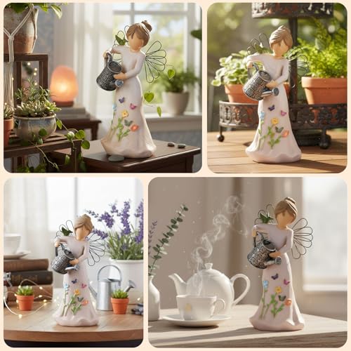 Gardening Gifts for Women - 5.9"Watering Angel Garden Statue | Unique Gifts for Gardeners Woman, Mom, Sisters, Hand-Painted Resin Angel Figurine for Indoor Decor Home Office - style: Watering Can