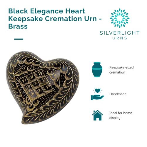 Black Elegance Heart Keepsake Cremation Urn for Ashes, Brass, Black Urn, Keepsake Sized Cremation Urn, 3.5 Inches Wide - color: Black Elegance
