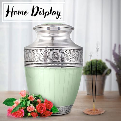 Alpha Living Home Cremation Urn for Human Ashes, Green & Silver - color: Green Silver, size: Hand Engraved