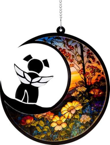 DeerZone Dog Memorial Suncatcher,Pet Sympathy Gifts for Loss of Dog,DIY Ornament | Acrylic Resin,Window Hanging, Sympathy Card Included,Personalized Dog Pass Away Gifts with Name Date for Pet Lovers - color: Black Dog W Wings