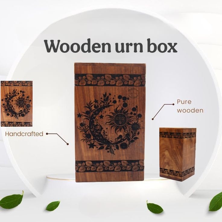 Sun & Moon Urns, Night Galaxy Unique Wooden Urn, Humans & Burial Urns for Ashes - Adult or Pet Dog Cat Ashes Cremains Memorial Funeral Urns for Adult Male Female ((9.5X5.5INCH) 180CB) - size: (9.5X5.5INCH) 180CB)