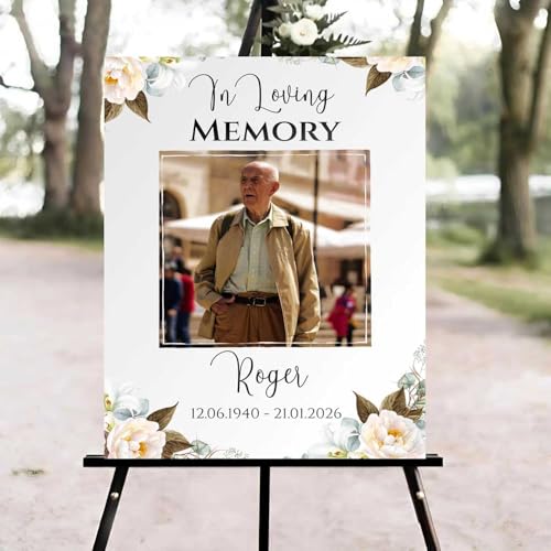 Celebration of Life Welcome Sign, Editable Cream Floral Funeral Welcome Sign, in Loving Memory Sign, Celebration of Life Funeral Sign, Celebration of Life Sign, Funeral Photo Sign #Jg11 - color: Version #21