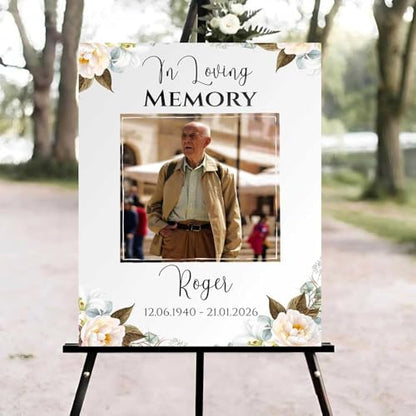 Celebration of Life Welcome Sign, Editable Cream Floral Funeral Welcome Sign, in Loving Memory Sign, Celebration of Life Funeral Sign, Celebration of Life Sign, Funeral Photo Sign #Jg11 - color: Version #21