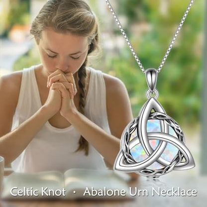 WINNICACA Celtic Knot Necklace 925 Sterling Silver Celtic Pendant Irish Urn Necklace Jewelry Birthday Anniversary Valentine's Day Gifts for Her Women Wife Girlfriend Daughter - style: 2-Celtic Knot Urn Necklace(White Opal)