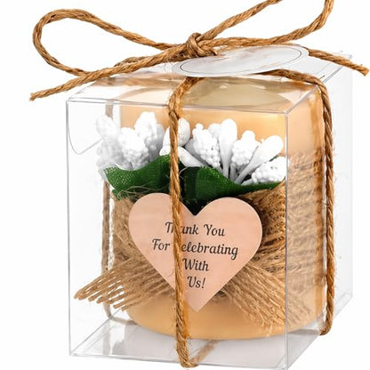 MTLEE 1 Pack Wooden Tealight Candle Holder Kit Guest Gifts, Farmhouse | Guest Gifts for Wedding Baby Shower the First Communion Baptism Housewarming Party, Thank You Candle with Card Box Rope - color: White