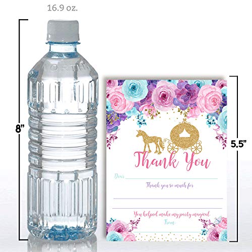 Royal Celebration Princess Carriage Theme Girls Birthday Thank You Cards, 10 Fill-In 4x5.5 Cards with White Envelopes, Gold Glitter Fairytale Party Design, Made in USA by Amanda Creation - style: Royal Celebration Gold Glitter Princess Carriage