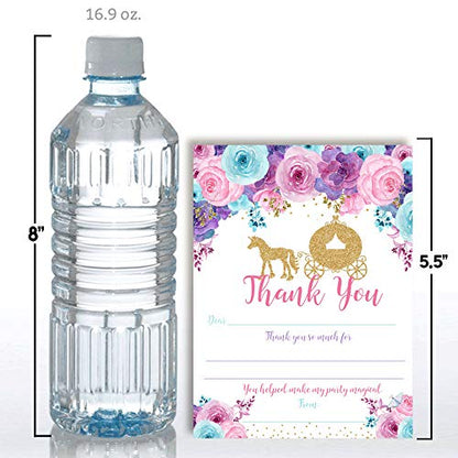 Royal Celebration Princess Carriage Theme Girls Birthday Thank You Cards, 10 Fill-In 4x5.5 Cards with White Envelopes, Gold Glitter Fairytale Party Design, Made in USA by Amanda Creation - style: Royal Celebration Gold Glitter Princess Carriage