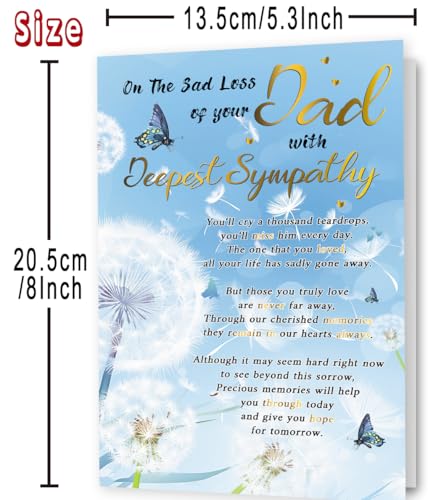 Sympathy Card for Loss of Dad, Heartfelt Condolence Gift | Heartfelt Memorial Poem, Double-Sided 8 x 5.3 Inches, Sympathy Card with Envelope for Grieving Daughters, Sons, Families - style: Card-248