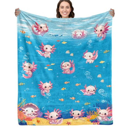 Axolotl Blanket 50x60 Inches, Super Soft Plush Fleece Throw Blanket, Cute Animal Gifts for Girls Boys Kids Teens, Cozy Bedding for Bed Couch, Lightweight & Warm - color: Axolotl