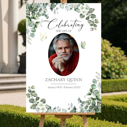 Personalized Celebration of Life Welcome Sign with Photo, Obituary Welcome Sign with Name and Date, Celebrating a Beautiful Life Butterfly Flower Tribute, Butterfly Flower Remembrance Decor, Custom Funeral Welcome Sign (Edition 8) - color: Edition 8