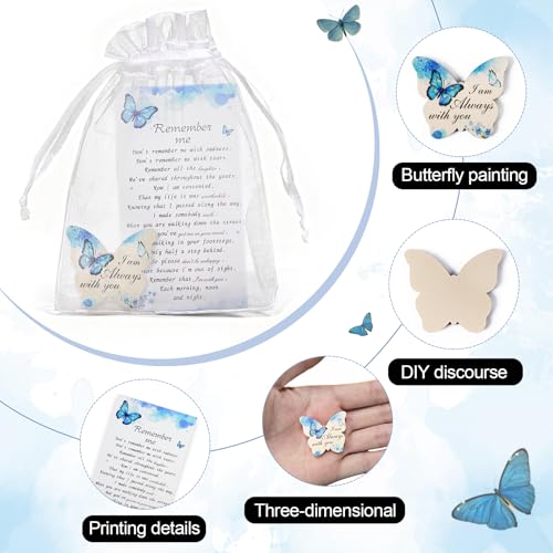100 Sets Funeral Favors for Guests, Celebration of Life Favors Wooden Butterfly Pocket Hug Token with Funeral Prayer Cards and Organza Bags, As Memorial Gifts and Funeral Decorations
