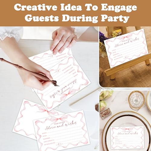 Advice And Wishes Cards (25pcs), Pink Bow Advice Cards For Mr And Mrs, Bride And Groom, New Parents, Bridal Shower, Baby Shower, Engagement, Wedding, Bachelorette Party Games Decor -A10 - style: Bow