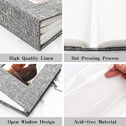 Vienrose 4x6 Photo Album,100 Pockets,Linen Cover with Window,Grey | Cover Window, Acid Free Pages, Linen Hardcover, Baby Wedding Family Photos - color: Grey, size: 100 Pocket