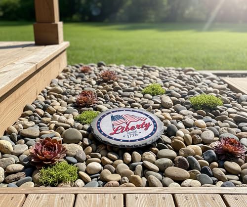 Magnolia Garden 10-Inch Liberty Since 1776 Patriotic Stepping Stone – Waving American Flag Resin Garden Walkway Tile – Red White and Blue Outdoor Accent – USA Pride Decoration & Veteran/Military Gift - size: 10 x 10 x 0.63, style: Liberty Since 1776