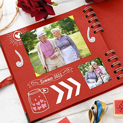 Bstorify Square Scrapbook Photo Albums 7 x 7 Inch Red Thick Paper, Hardcover, Metal Corners, Ribbon Closure - Ideal for Your Scrapbooking Albums, Art & Craft Projects | Hardcover with Thick 200 GSM Kraft Paper, Ideal for Your Scrapbooking Albums, Art & Cr