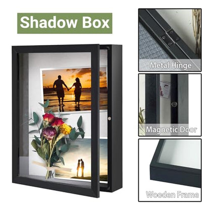 Muzilife 11x14 Shadow Box Wood Picture Frame, 2.16 Deep, Real Glass, Black - color: Black, size: 11x14