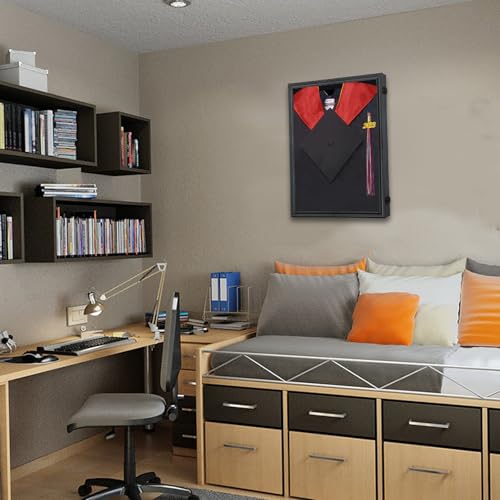 Small Shadow Box for Graduation Cap and Gown, Wall Display Stand | Matte black wood frame, dustproof acrylic panel, lockable wall mount case, displays graduation gown,as commemorative gift - size: Small - Black