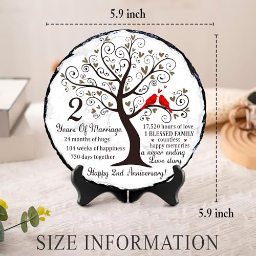2nd Cotton Anniversary Slate Plaque - 2 Year Wedding Rock Sign - Traditional Second Marriage Celebration Gift for Husband Wife Couple - color: 2nd Wedding Anniversary
