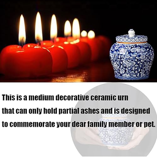 Medium Blue and White Ceramic Urn for Human Ashes | Decorative Memorial Urn for Sharing and Honoring Loved Ones - Suitable for Partially Cremated