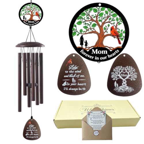 40" Memorial Wind Chimes for Loss of Mother, Memorial Gifts for Loss of Mom, Tree Holds Mother’s Love, Cardinal Carries Longing, Silhouette Captures Mother-Daughter Time, Cardinal Wind Chime - color: 40" Memorial Mom