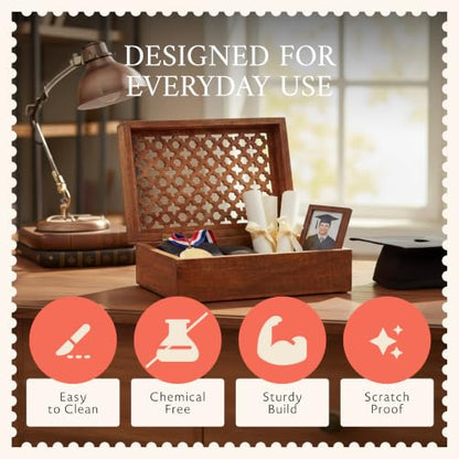 Mela Artisans Trellis Mango Wood Box - Medium Polish, 10.5x7.5 in - color: Medium Polish, size: Extra Large