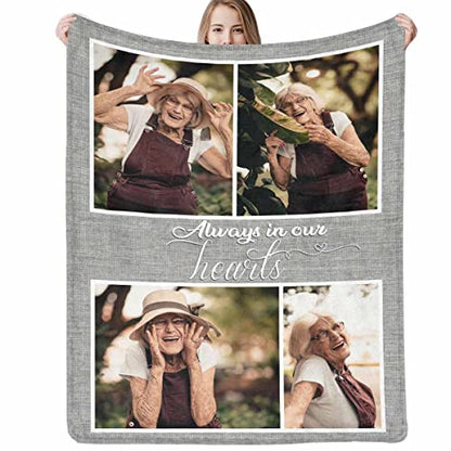 D-Story Personalized Memorial Throw Blanket With Photo - Mom Loss Gift, Always in Our Heart - Sympathy and Bereavement Gift - color: Design1