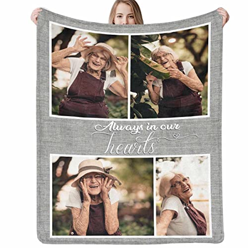 D-Story Personalized Memorial Throw Blanket With Photo - Mom Loss Gift, Always in Our Heart - Sympathy and Bereavement Gift - color: Design1