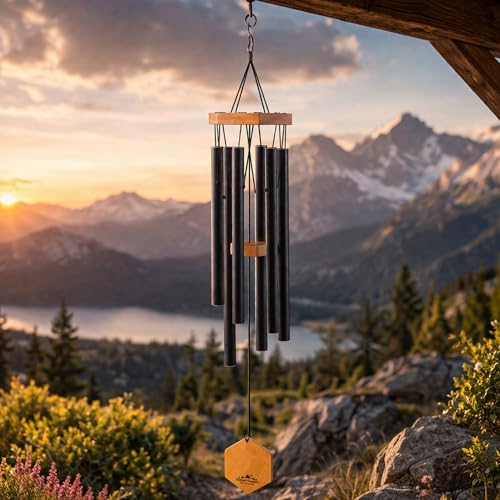 Black Wind Chimes for Outside, 29 Inch Hand Tuned G Major Pentatonic Wind Chime, Memorial Sympathy Gift for Loss of Loved One, Deep Tone Aluminum Bamboo Garden Patio Porch Decor - size: 29" Black