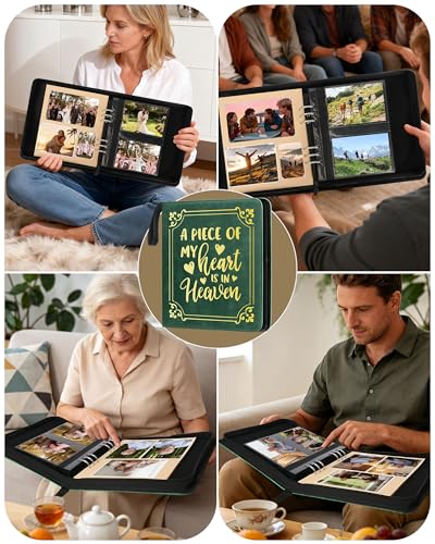 Memorial Photo Album 4x6 100 Photos, Leather Memory DIY Scrapbook with 25 Sheets and 20 Blank Kraft Sheets, Sympathy and Bereavement Gift for Loss of Loved One Condolences Gifts - color: Green