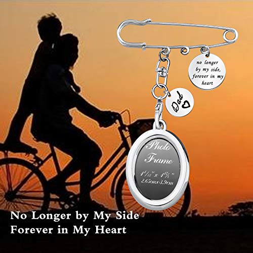 LQRI Wedding Bouquet Photo Memorial Safety Pin Brooch No Longer By My Side Forever In My Heart Bridal In Memory of Dad - color: sliver